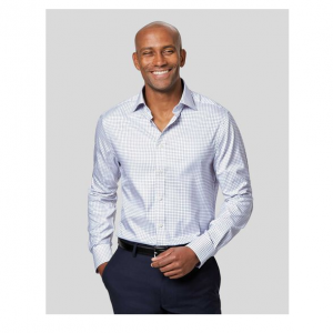 Charles Tyrwhitt Semi-Spread Collar Egyptian Cotton Twill Check Shirt - Royal Blue