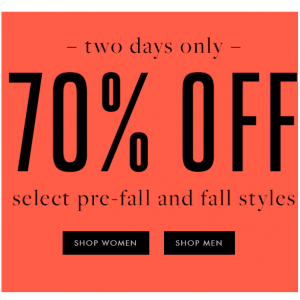 Two Days Only! Up To 70% Off Select Styles @ Aquatalia