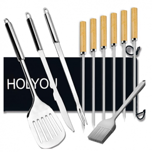 HOLYOU Grilling Accessories, BBQ Tools Set, Stainless Steel Grill Kit -10pcs @ Amazon