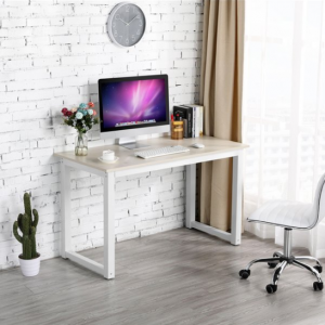 Modern Home Office Computer Desk with White Metal Frame and Light Walnut Wood Top @ Walmart