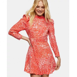 Topshop high neck long sleeve mini dress in pink