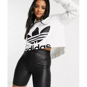 adidas Originals large Trefoil cropped sweatshirt in white