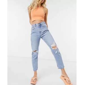 Pull&Bear mom jeans with rips in light blue