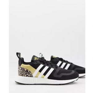adidas Originals Multix sneakers in black with leopard heel tab
