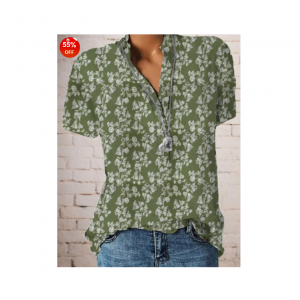 BerryLook Band Collar Floral Print Short Sleeve Blouse