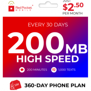 eBay - Red Pocket Mobile 旗舰店 全年预付套餐，现价$30