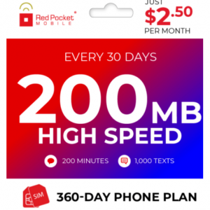 Red Pocket Prepaid Plan: 200 Talk 1000 Text 200MB For $30 @Red Pocket Mobile eBay