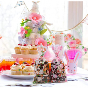 CCINEE 120PCS Easter Treat Bags,Cellophane Cookie Bags with Twist Ties Egg Bunny Candy Bags