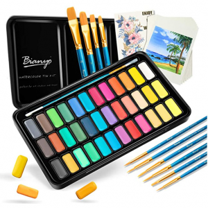 Bianyo 36色水彩繪畫套裝 帶畫筆和紙 @ Amazon