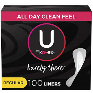 U by Kotex Barely There Thin Panty Liners, Light Absorbency, Regular Length, 100 Count @ Amazon