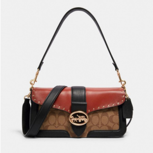 65% Off Coach Georgie Shoulder Bag In Colorblock Signature Canvas With Rivets @ Coach Outlet
