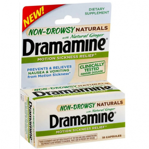 Dramamine Non-Drowsy Naturals Motion Sickness Relief, 18 Count @ Amazon