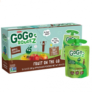 GoGo squeeZ Fruit on the Go, Apple Cinnamon, 3.2 oz. (12 Pouches) @ Amazon
