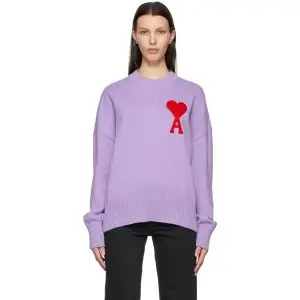 AMI ALEXANDRE MATTIUSSI Purple Oversize Ami De Coeur Sweater @ SSENSE