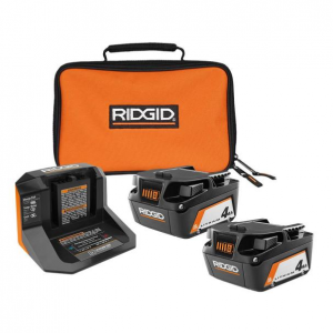 RIDGID 18-Volt Lithium-Ion (2) 4.0 Ah Battery Starter Kit with Charger and Bag @ Home Depot
