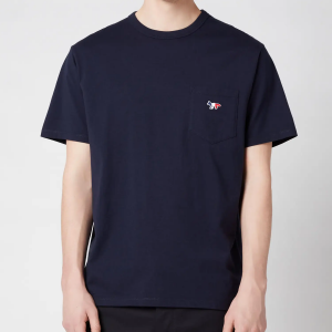 Maison Kitsuné Men's Tricolor Fox Patch Classic Pocket T-Shirt - Navy
