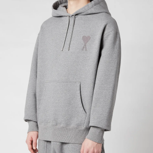 AMI Men's De Coeur Tonal Hooded Sweatshirt - Heather Grey