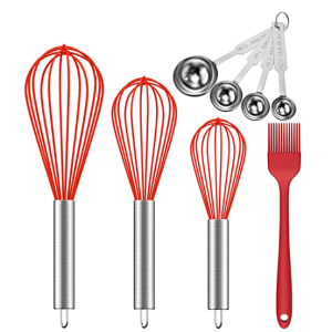 Ouddy 5 Pack Silicone Whisk Stainless Steel Measuring Scoop Set & Silicone Brush @ Amazon