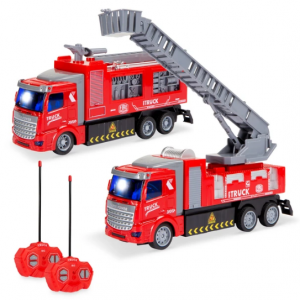 2-Pack Remote Control RC (Same Frequency) Fire Trucks w/ LED Lights @ Best Choice Products