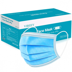 Vibeey 使い捨てマスク 3層構造 高密度フィルター 不織布 レギュラーサイズブルー 50枚入