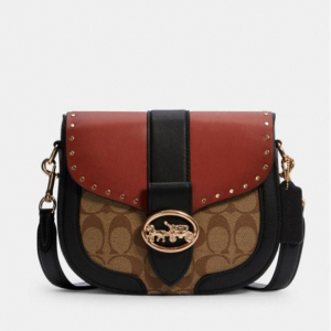 60% Off Coach Georgie Saddle Bag In Colorblock Signature Canvas With Rivets @ Coach Outlet	