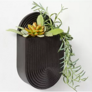 10.23" x 2.6" Wall Mounted Stoneware Planter Black