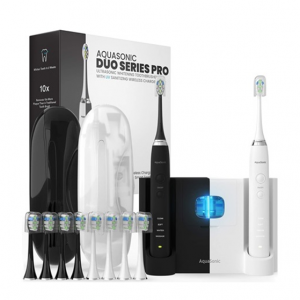 AquaSonic Duo Pro 雙手柄美白智能牙刷 帶紫外線消毒底座 10個刷頭和2個收納盒 @ Woot