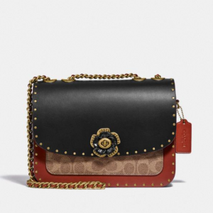 25% Off Coach Madison Shoulder Bag In Signature Canvas With Rivets And Snakeskin Detail