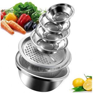 natome 不锈钢多功能搅拌碗沥水篮擦丝器7件套 @ Amazon