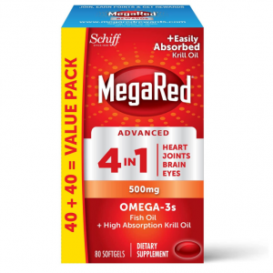 Megared Advanced 4in1 Softgels - Omega-3 Fish Oil + Krill Oil Supplement 500mg (80 Count) @ Amazon