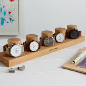 PERSONALISED SOLID OAK WATCH STAND FOR FIVE WATCHES @ Hardtofind