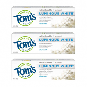 Tom's of Maine Natural Luminous White Toothpaste with Fluoride, Clean Mint, 4.7 oz. 3-Pack