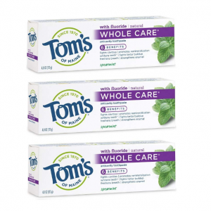 Tom's of Maine Whole Care Natural Toothpaste with Fluoride, Spearmint, 4 oz. 3-Pack