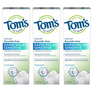 Tom's of Maine Fluoride-Free Rapid Relief Sensitive Toothpaste, Fresh Mint, 4 oz. 3-Pack