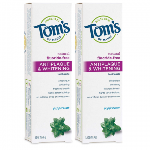 Tom's of Maine Fluoride-Free Antiplaque & Whitening Natural Toothpaste, Peppermint, 5.5 oz. 2-Pack
