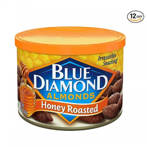Blue Diamond Almonds Honey Roasted Snack Nuts, 6 Oz Resealable Cans (Pack of 12)