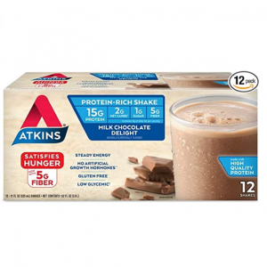 Atkins Gluten Free Protein-Rich Shake, Milk Chocolate Delight, Keto Friendly (Pack of 12) @ Amazon