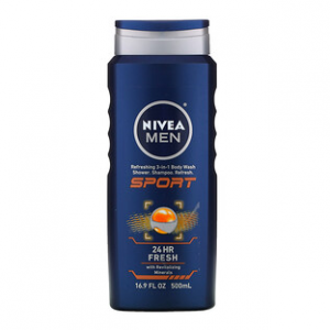Nivea, 男士，清爽 3 合 1 沐浴露，洗发水，运动，16.9 盎司（500 毫升）