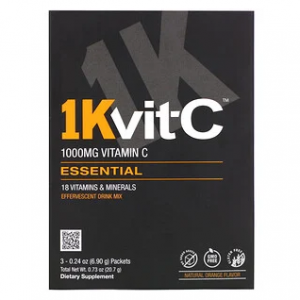 1Kvit-C, 维生素 C，泡腾饮料混合物，天然橙味，1,000 毫克，3 包，每包 0.24 盎司（6.90 克）