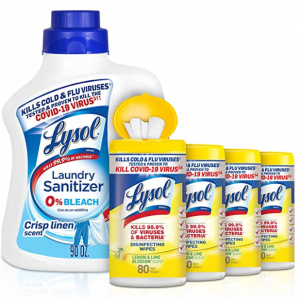 Lysol 衣物消毒液 90oz + 消毒湿巾4罐320片 多种组合可选 @ Amazon