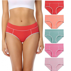 wirarpa Women's Cotton Stretch Underwear Mid Rise Briefs Ladies Breathable Panties 5-Pack @ Amazon