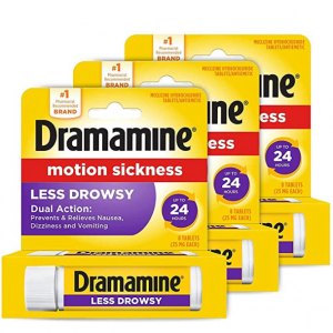 Dramamine All Day Less Drowsy Motion Sickness Relief, 8 Tablets, 3 Count @ Amazon
