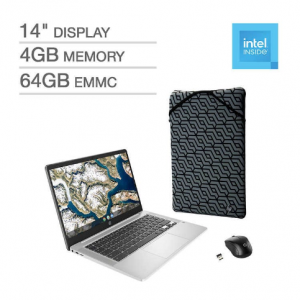 HP 14" Chromebook Bundle - Intel Celeron - 1080p - Bonus Sleeve & Wireless Mouse