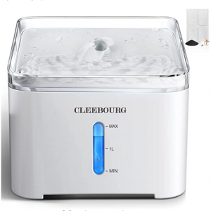 CLEEBOURG Cat Water Fountain, 2L Automatic Dog Water Dispenser Electric Water Drinking Fountain