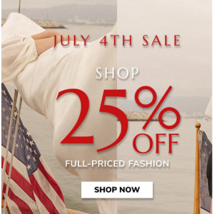 July 4th Sale - 25% Off All Full-Priced Styles @ J.ING