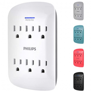Amazon - Philips 6口 900焦耳 插墙式电涌保护电源插头 ，7.6折