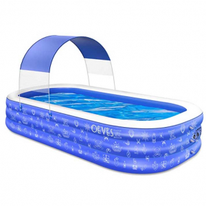 OEVES 充氣遊泳池，帶遮陽篷,95" X 56" X 22" @ Amazon