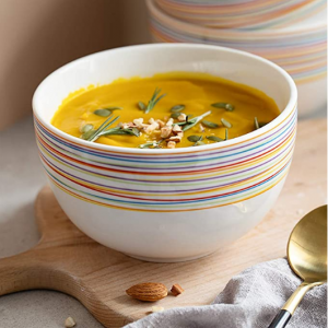 DOWAN 30 oz 彩色线条白瓷碗4件套 @ Amazon