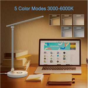 TANOSEE 5色調光LED護眼台燈 帶無線充電板+USB充電口 @ Amazon