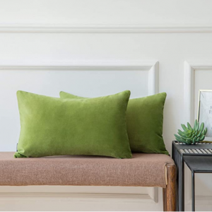  Ashler 綠色燈芯絨抱枕套2個 12 x 20英寸 @ Amazon